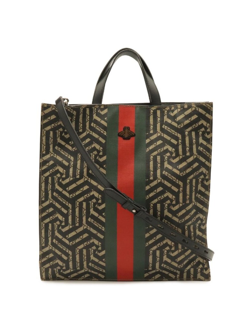 Gucci GG Carre Ido Supreme Web Line Tote 2-Way Shoulder Bag Bee Khaki Beige